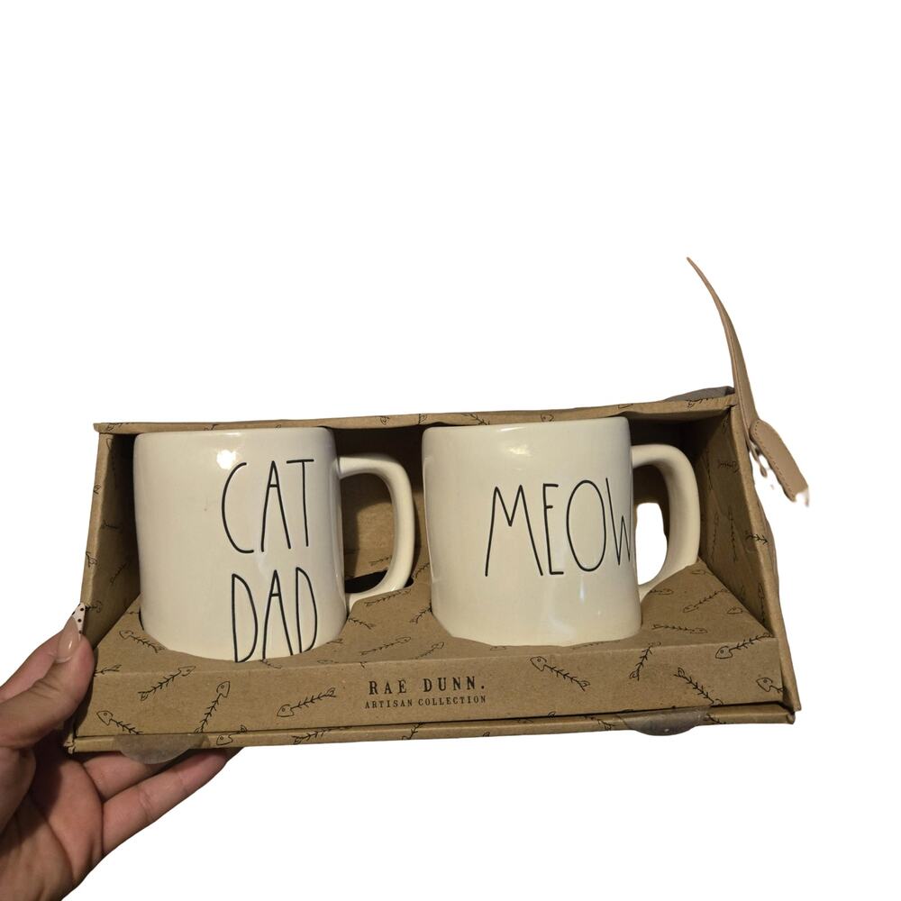 Rae Dunn Cat Dad and Meow Mug Set